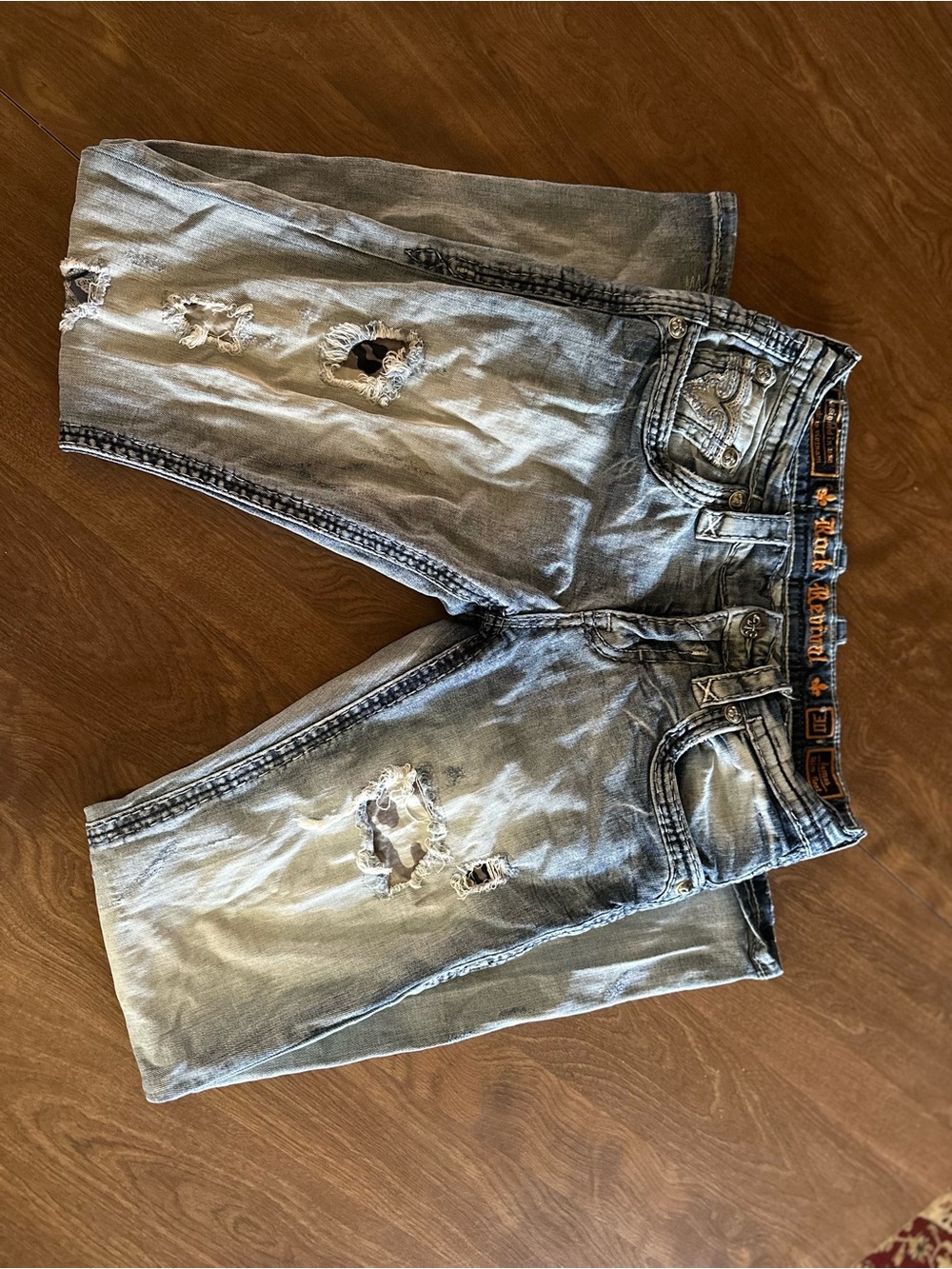 Rock Revival "James Slim Boot" Distressed Light Wash Jeans (Size 30)